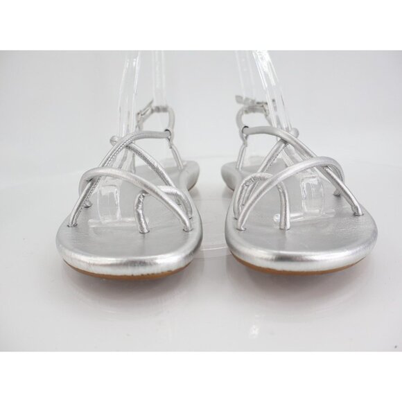 Olukai Waiau Sandal Women Size 5 Silver Metallic Leather Slingback Strappy Thong - Picture 2 of 9